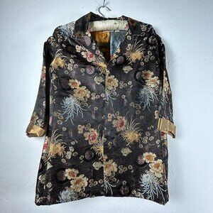 Chico's Design Oriental Inspired Kimono Style Jacket Rayon/Silk Sz 2 Black Gold